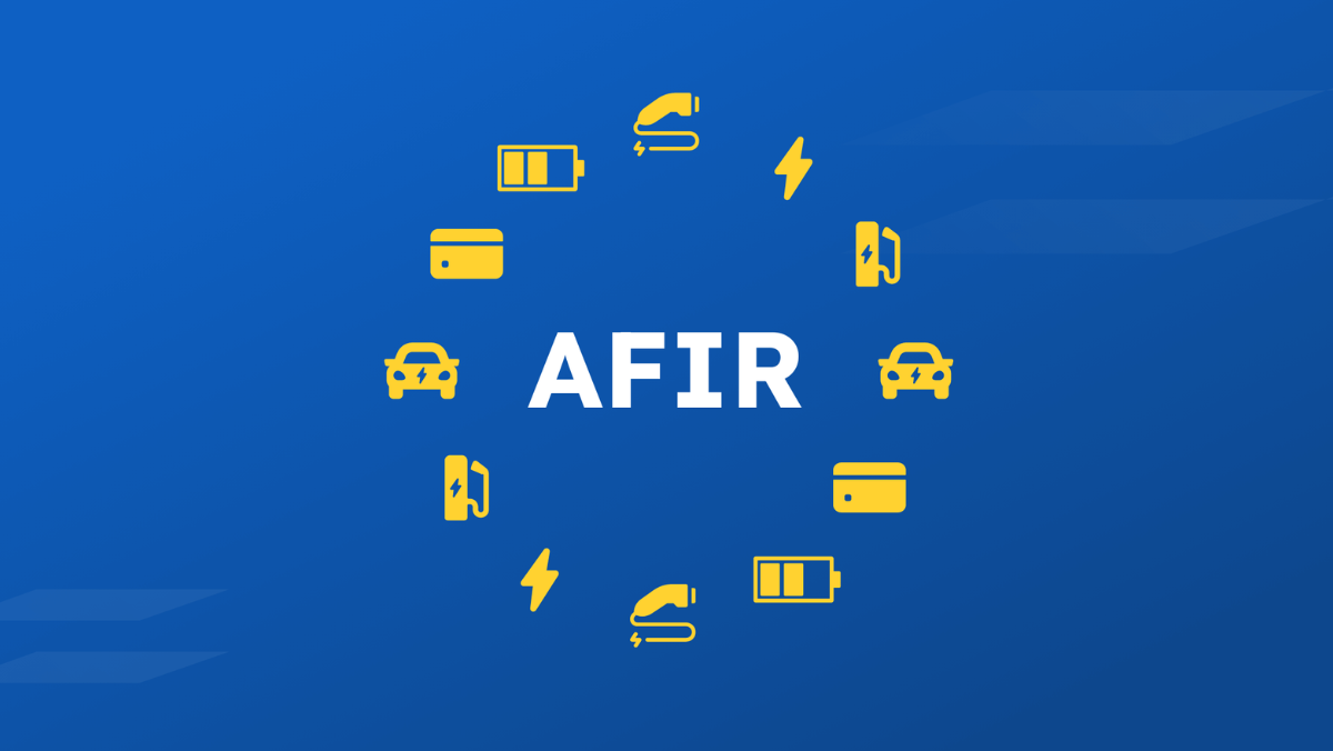 AFIR graphic illustrating EU regulation shaping EV charging, batteries, and infrastructure.