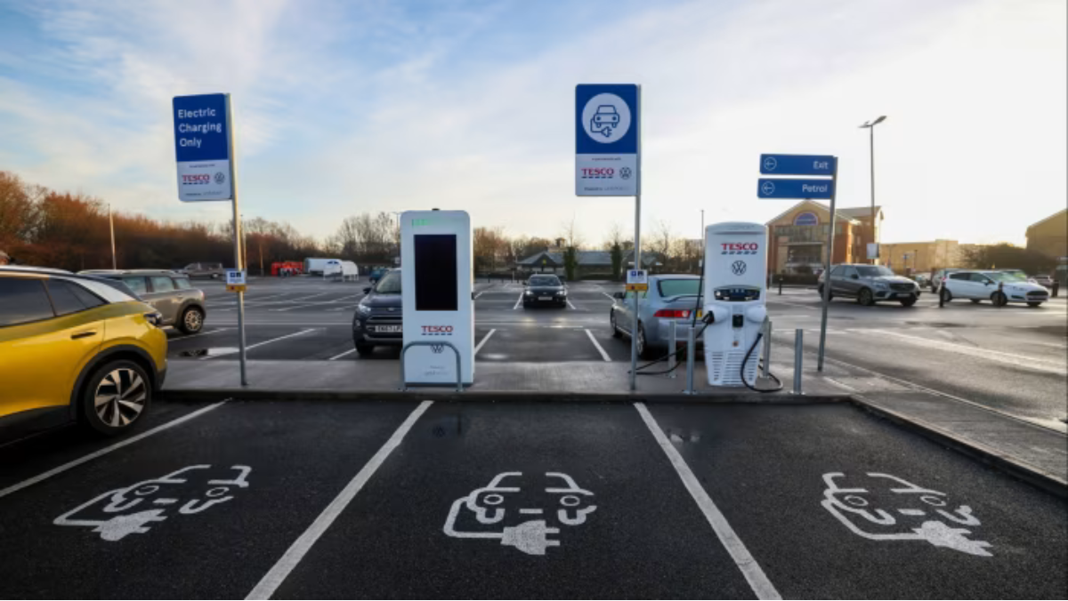 Pod Point EV chargers in UK car park following EDF acquisition