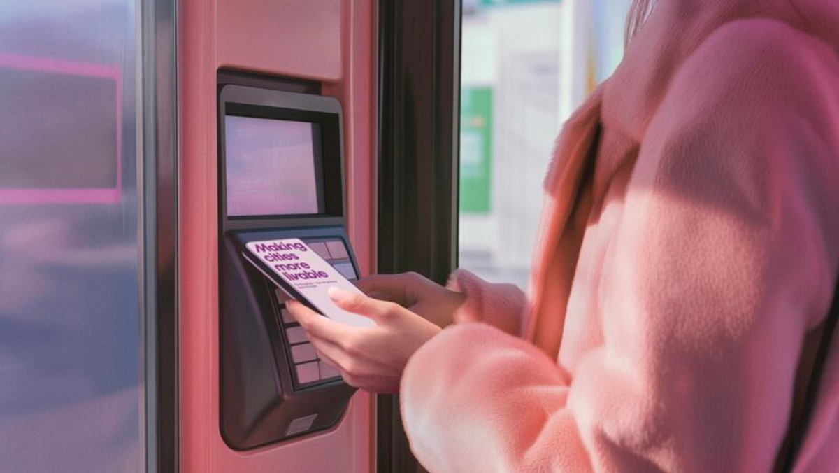 Driver uses a contactless card at an EV charging payment terminal