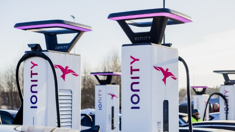 Ionity electric vehicle charging stations at ultra fast public charging hub